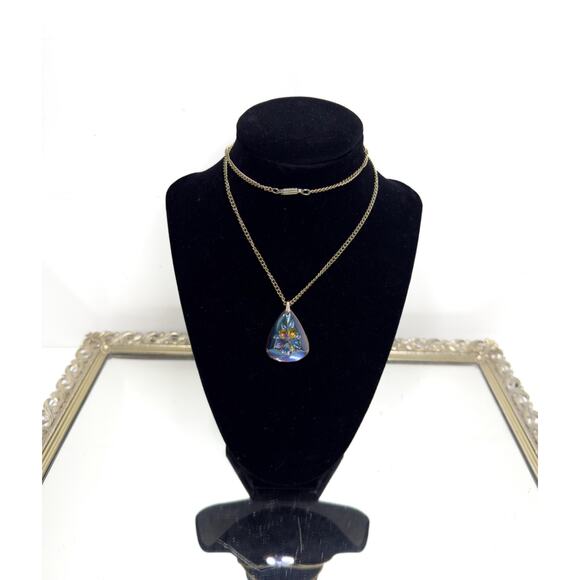 Vintage Orchid Flower Intaglio Glass Pendant with Iridized Finish - 1950's Mid - Picture 2 of 9